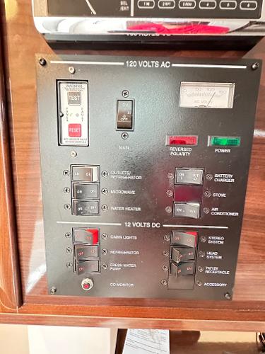 Electrical control panel on a 2015 Sea Ray 260 Sundancer boat.
