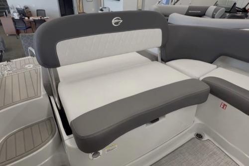 2026 Crownline Eclipse E255 boat interior with gray and white seating.
