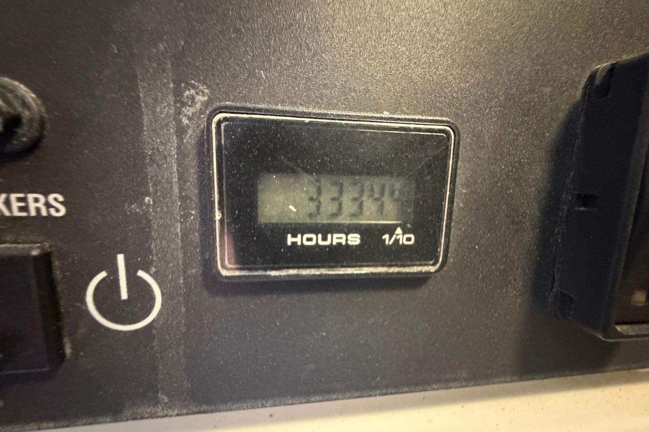 Hour meter reading 3344 on 2012 Viking 50 Convertible boat dashboard.