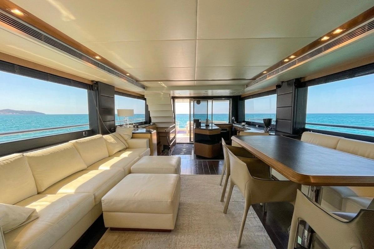 Luxurious interior of 2012 Azimut Magellano 74 yacht with ocean view.