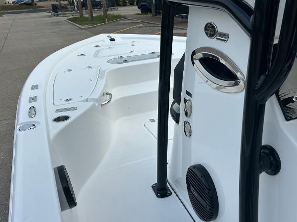 2024 Sea Pro 250 DLX boat interior with sleek white design and modern features.