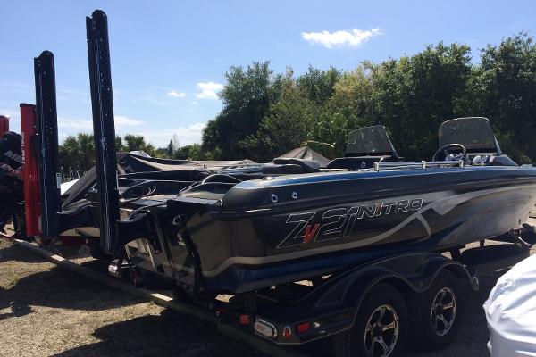 2020 Nitro ZV21 boat on trailer in outdoor setting.
