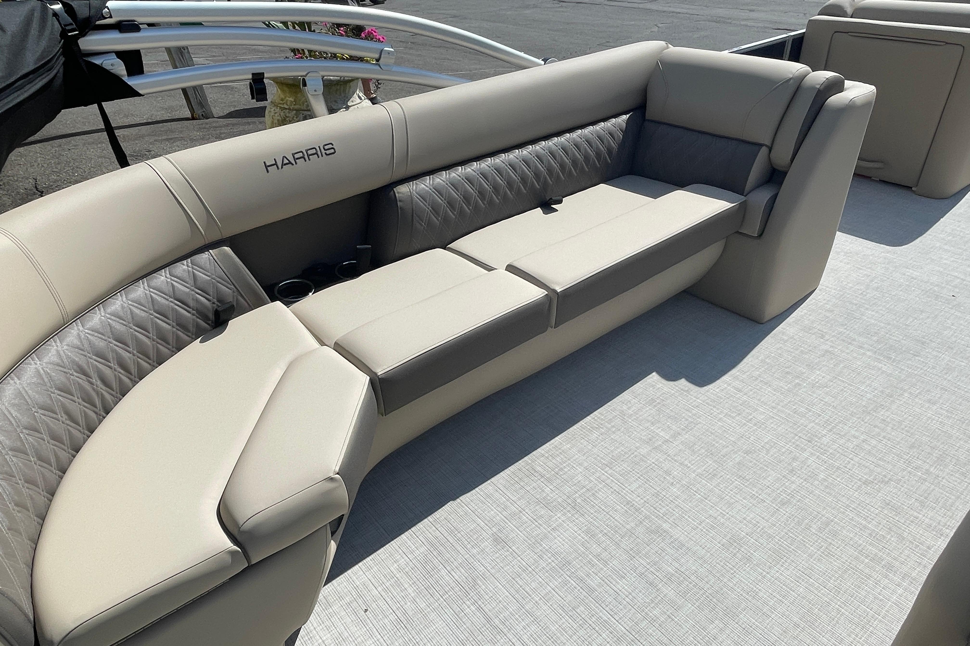 2026 Harris Cruiser 230 CW boat interior with luxurious seating and elegant design.