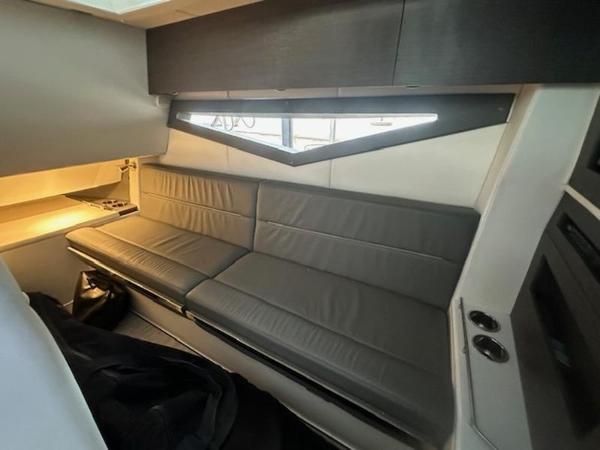 2022 Cobalt A36BR interior with sleek gray seating and modern design.