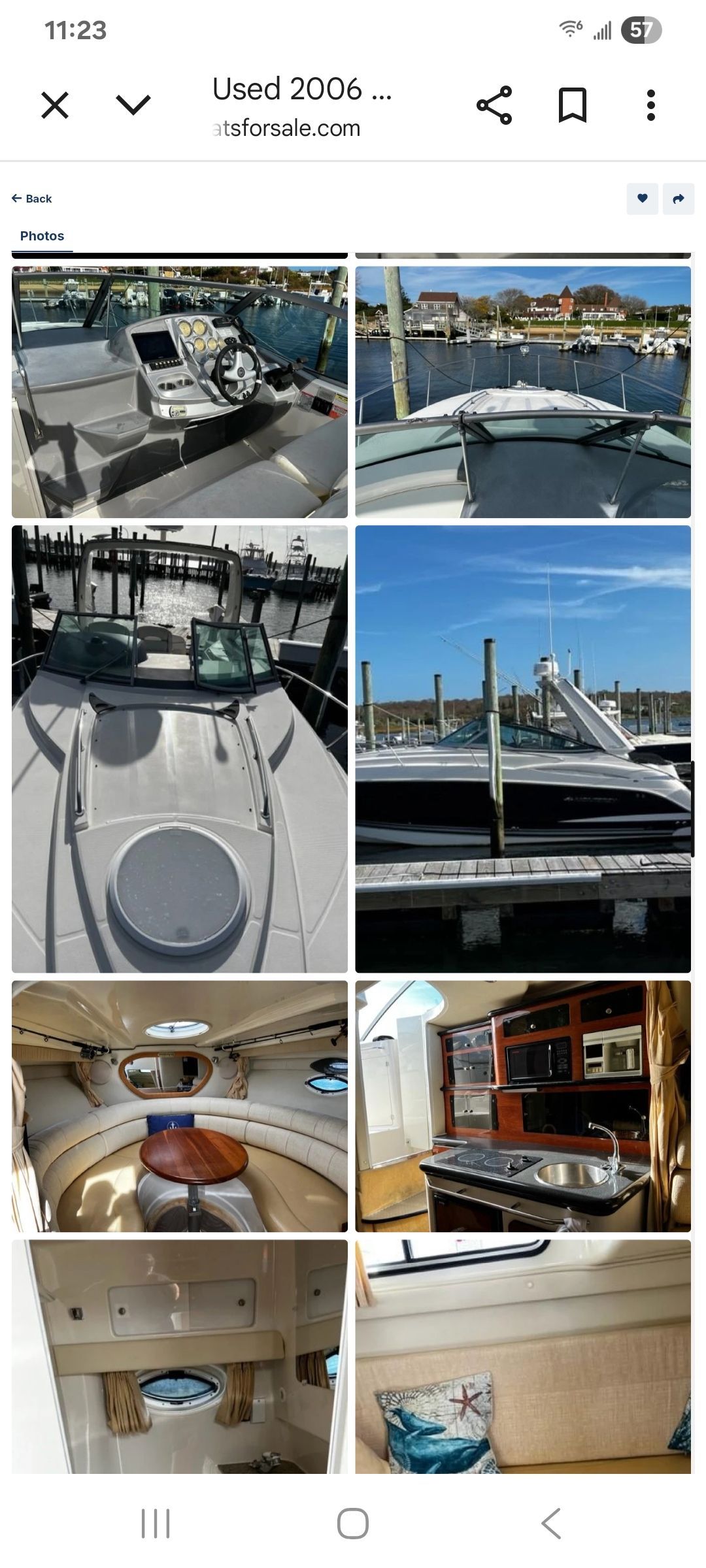 Interior and exterior views of a 2006 Monterey 290 Cruiser in a marina.