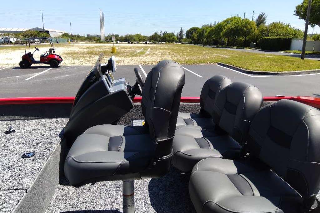 2026 Tracker Pro Team 175 Crappie Edition boat seats in a parking lot.