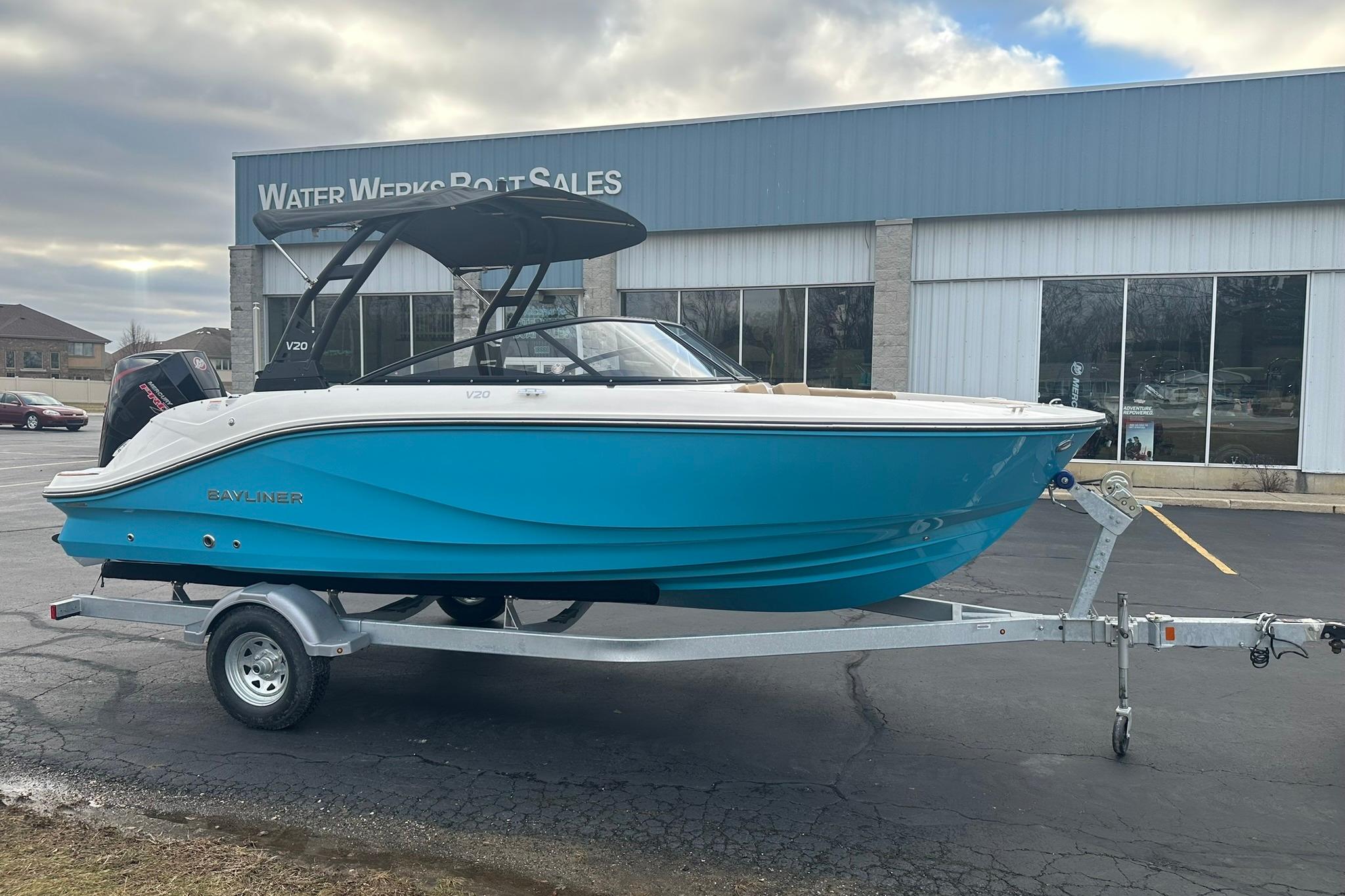 2026 Bayliner V20 boat on trailer at Water Werks Boat Sales.