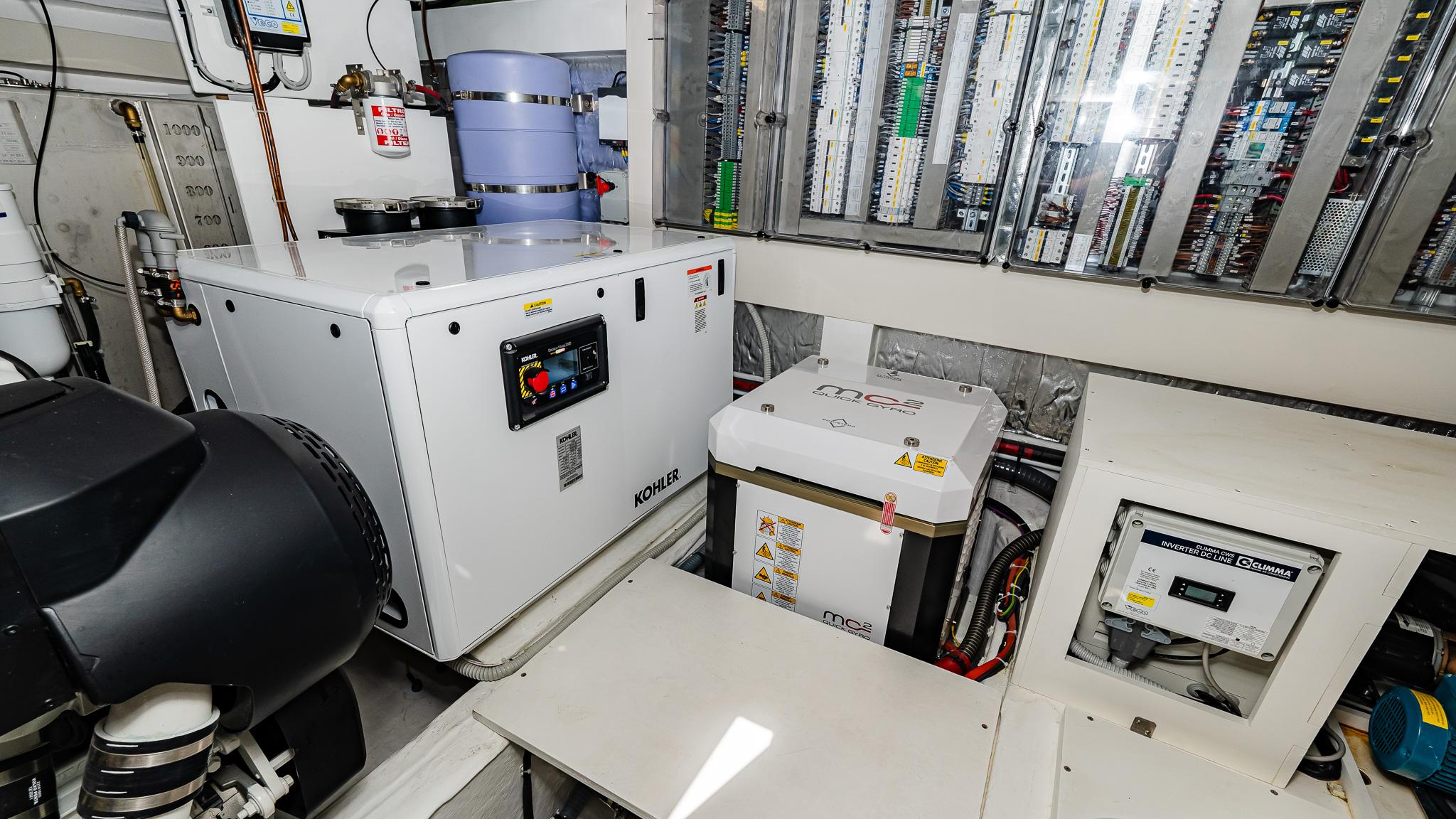 Engine room of 2024 Pardo Yachts GT52, featuring advanced electrical systems and equipment.