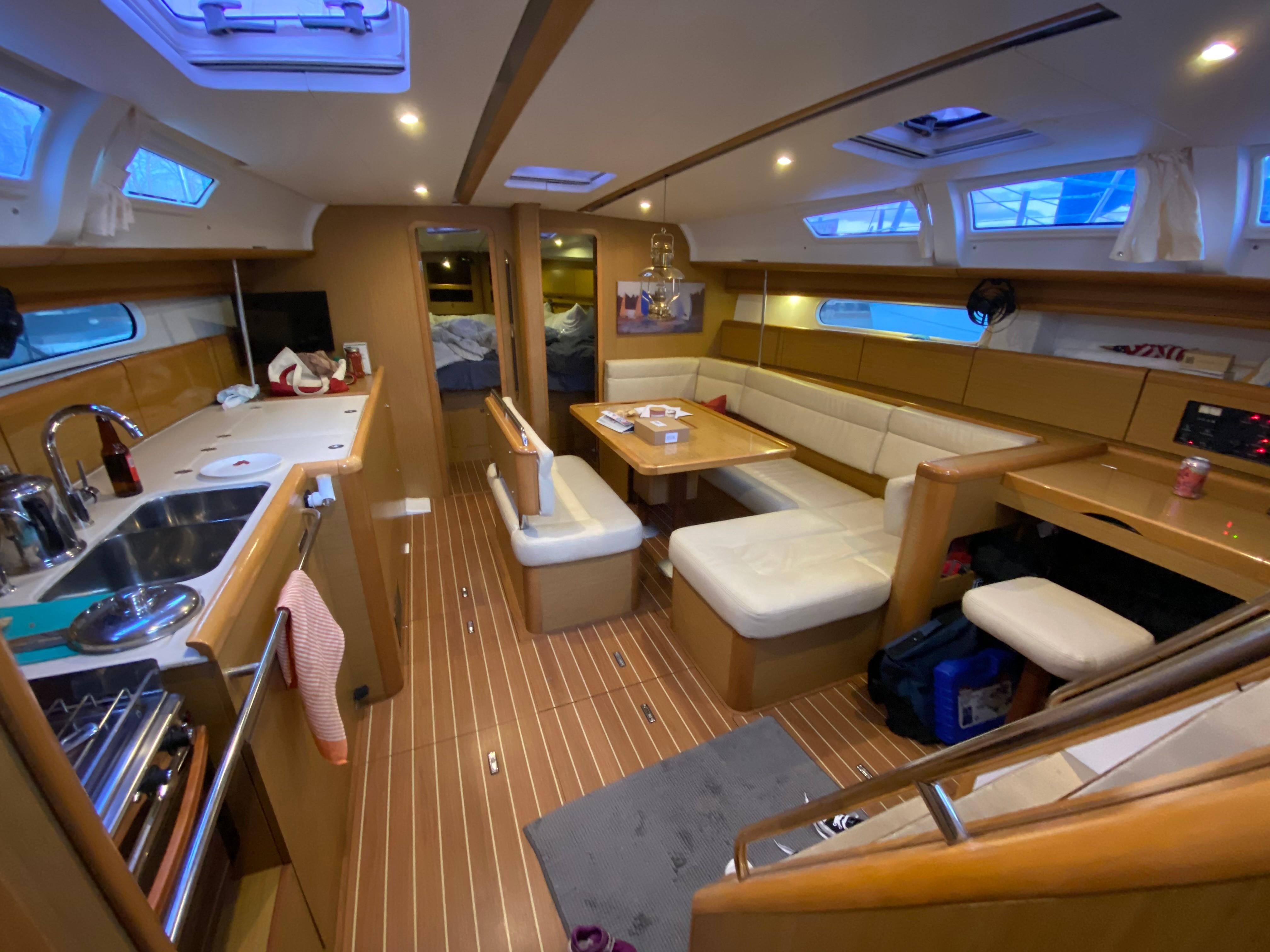 Interior of a 2010 Jeanneau Sun Odyssey 44i yacht.