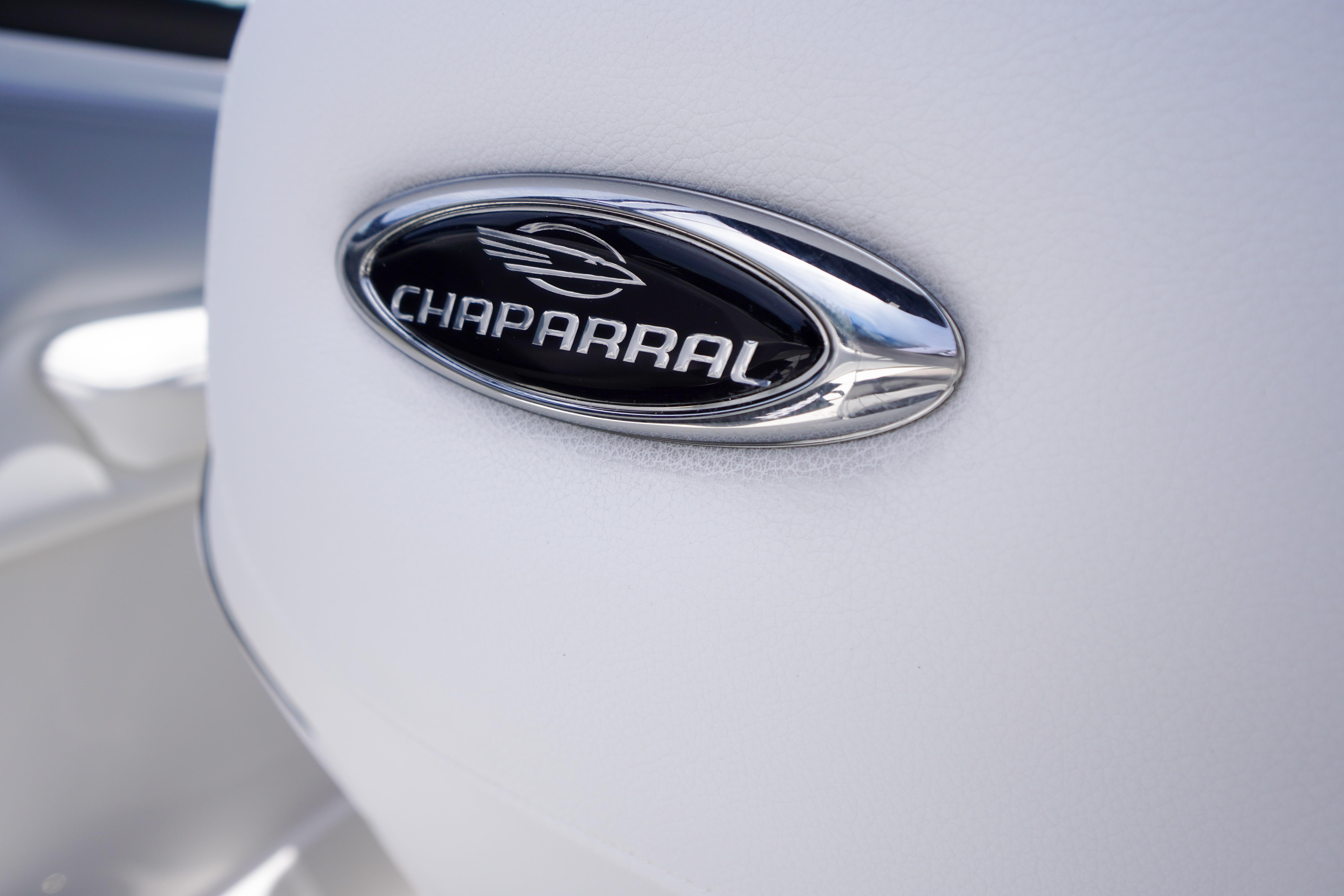 Close-up of Chaparral logo on 2026 Chaparral 23 SSi OB boat.
