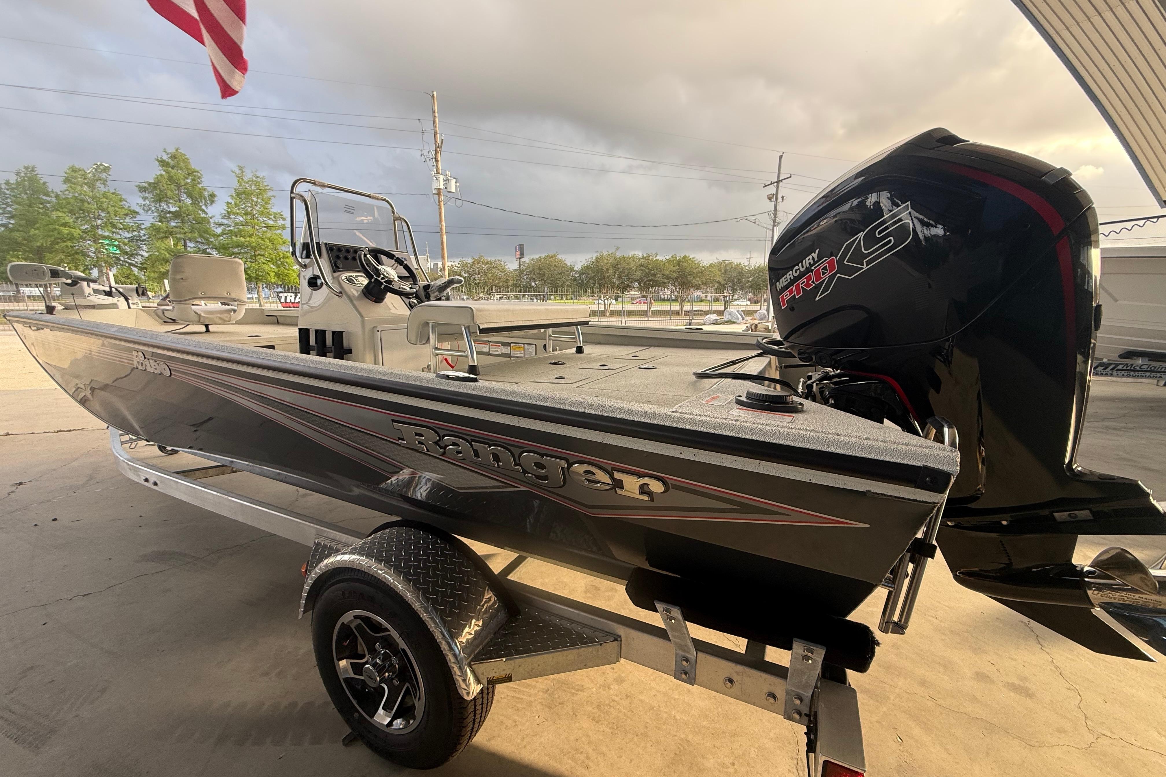 2026 Ranger RB190 boat with Mercury Pro XS engine on trailer.