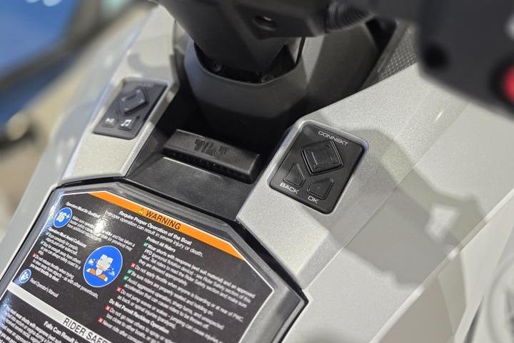 2026 Yamaha WaveRunner GP HO dashboard controls with warning label and buttons.