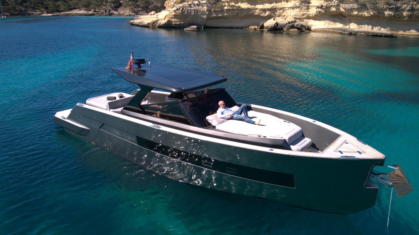 Luxury Moon 45 Sportsline yacht, 2025 model, anchored in clear turquoise waters.