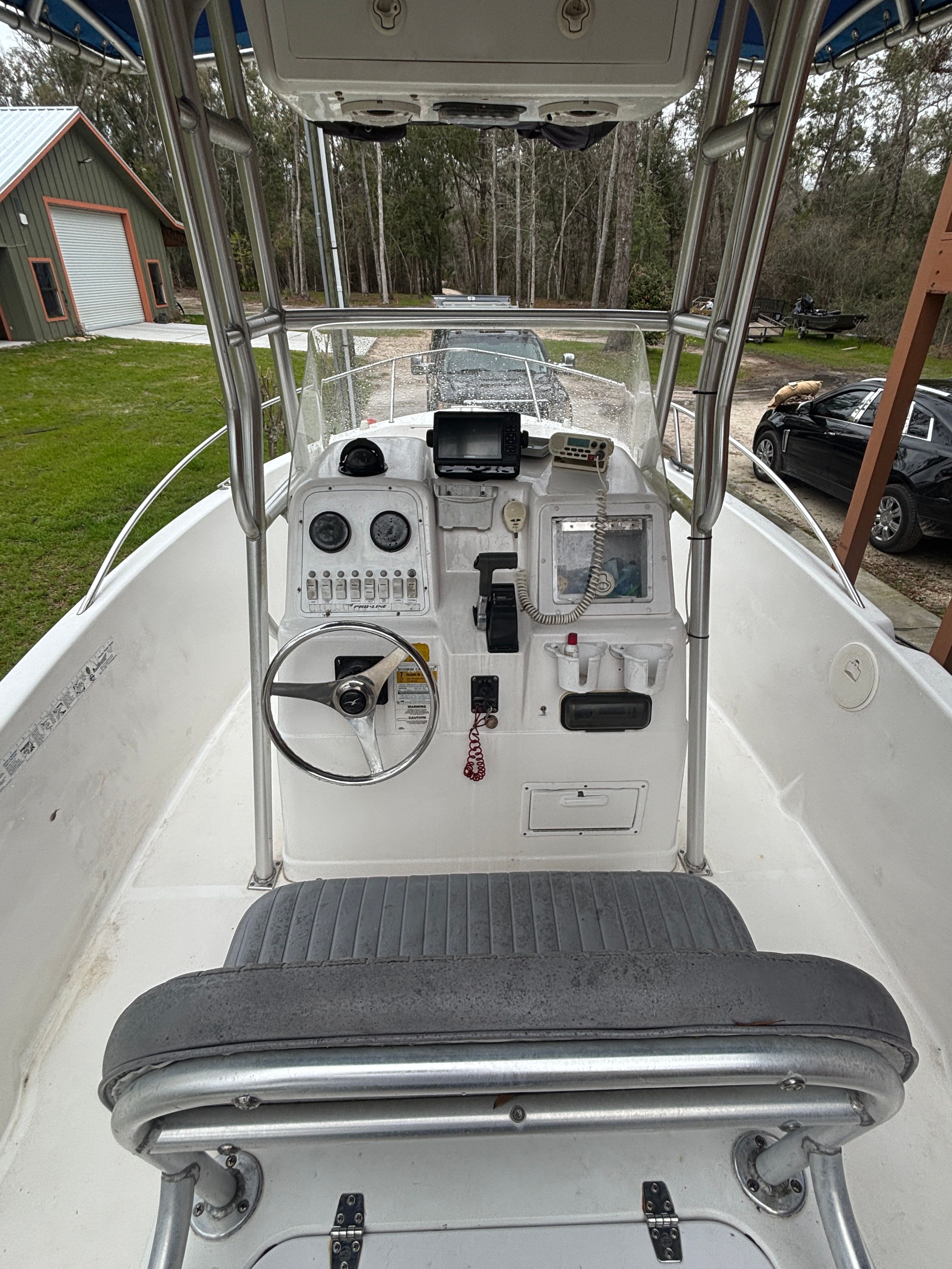 Interior view of a 2003 Pro-Line Sport 20 boat with helm console.