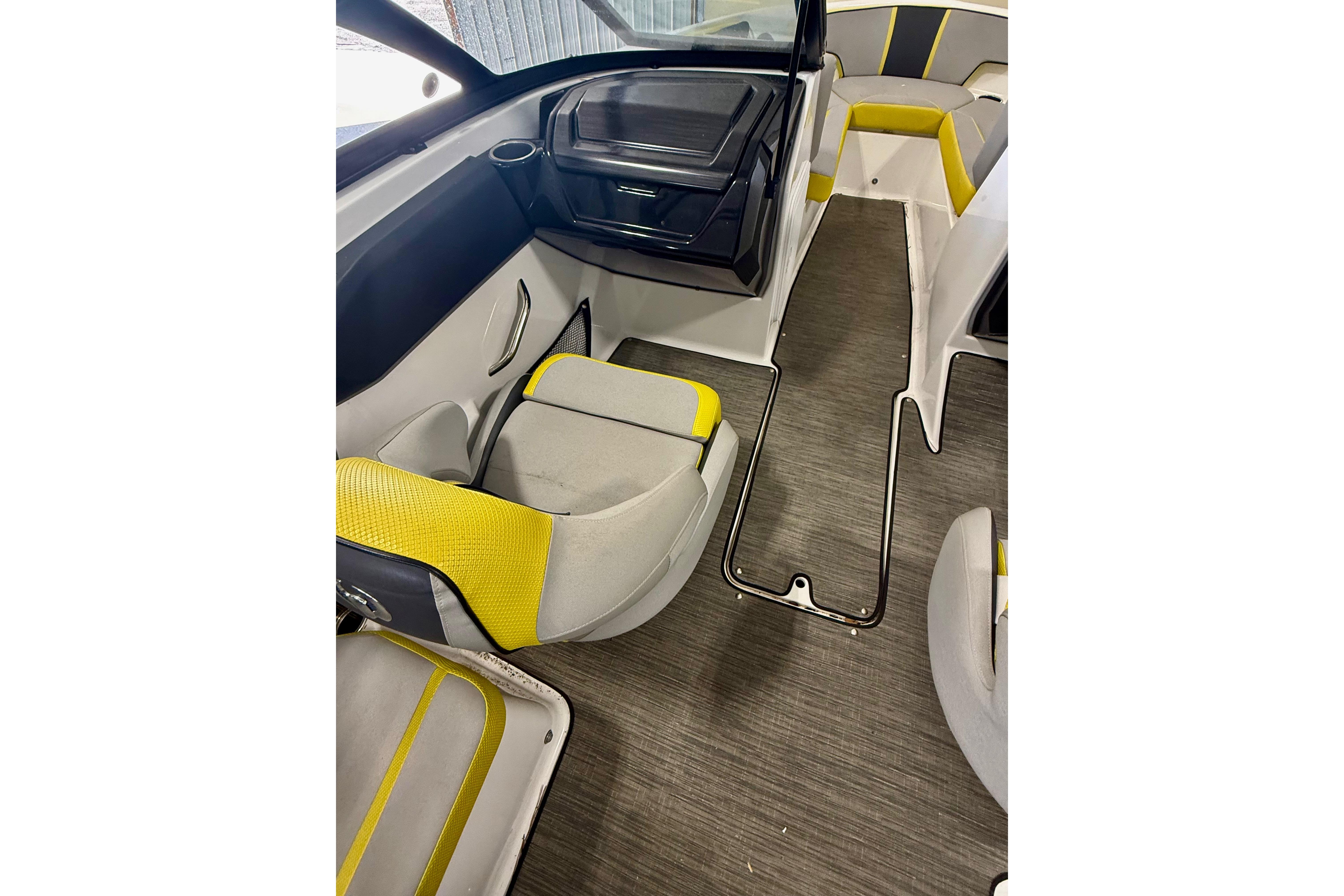 2023 Scarab 195 ID boat interior with modern seating and sleek design.