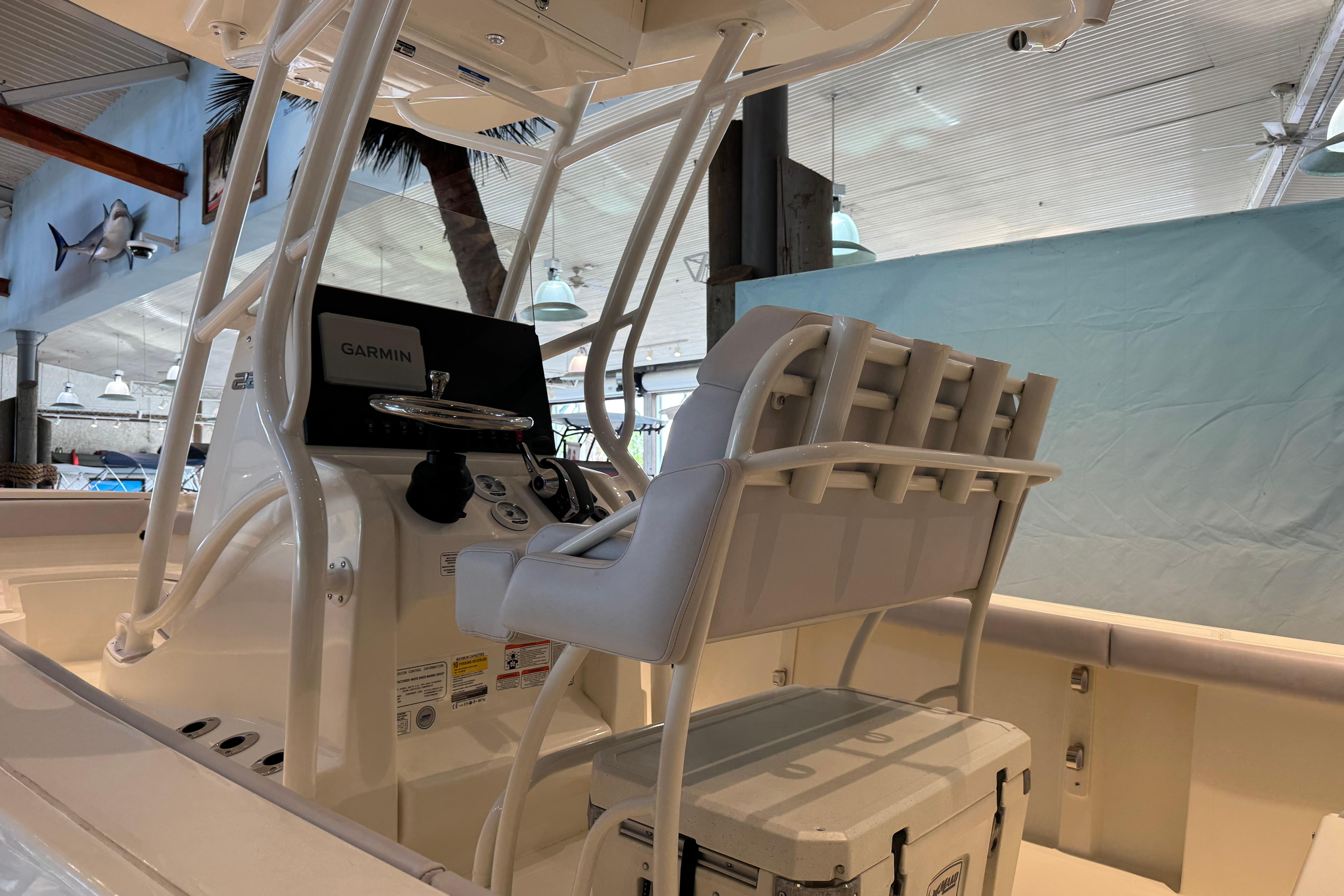 2026 Mako 226 Center Console boat interior with Garmin navigation system.