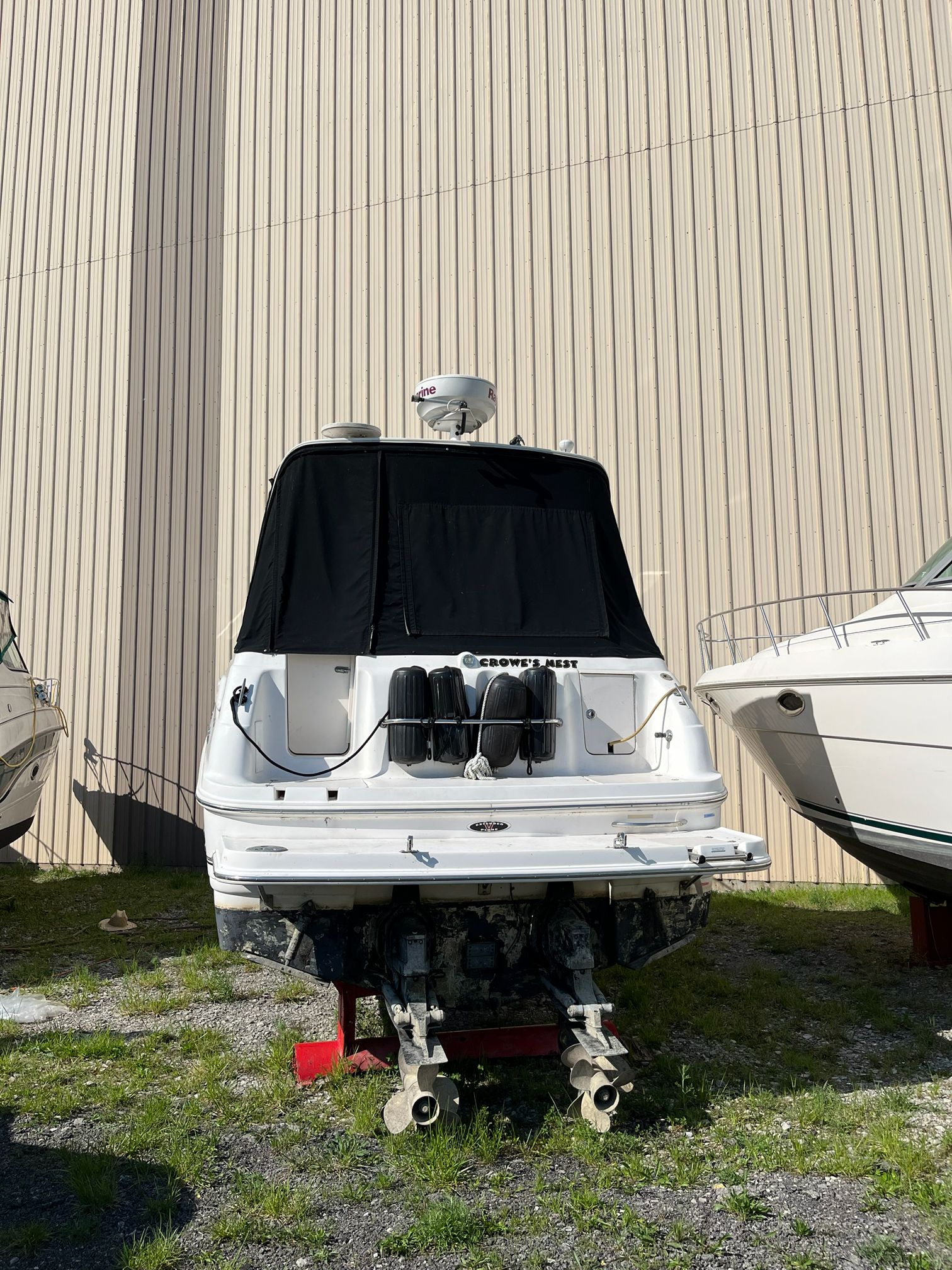 2000 Chaparral Signature boat on a dry dock.