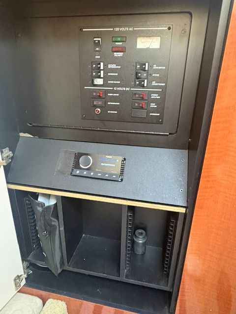 Electrical panel and controls inside a cabin.