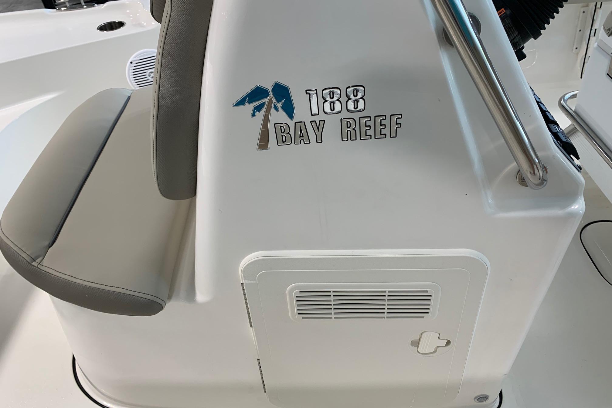 2026 Key West 188 Bay Reef boat interior with logo and seating.