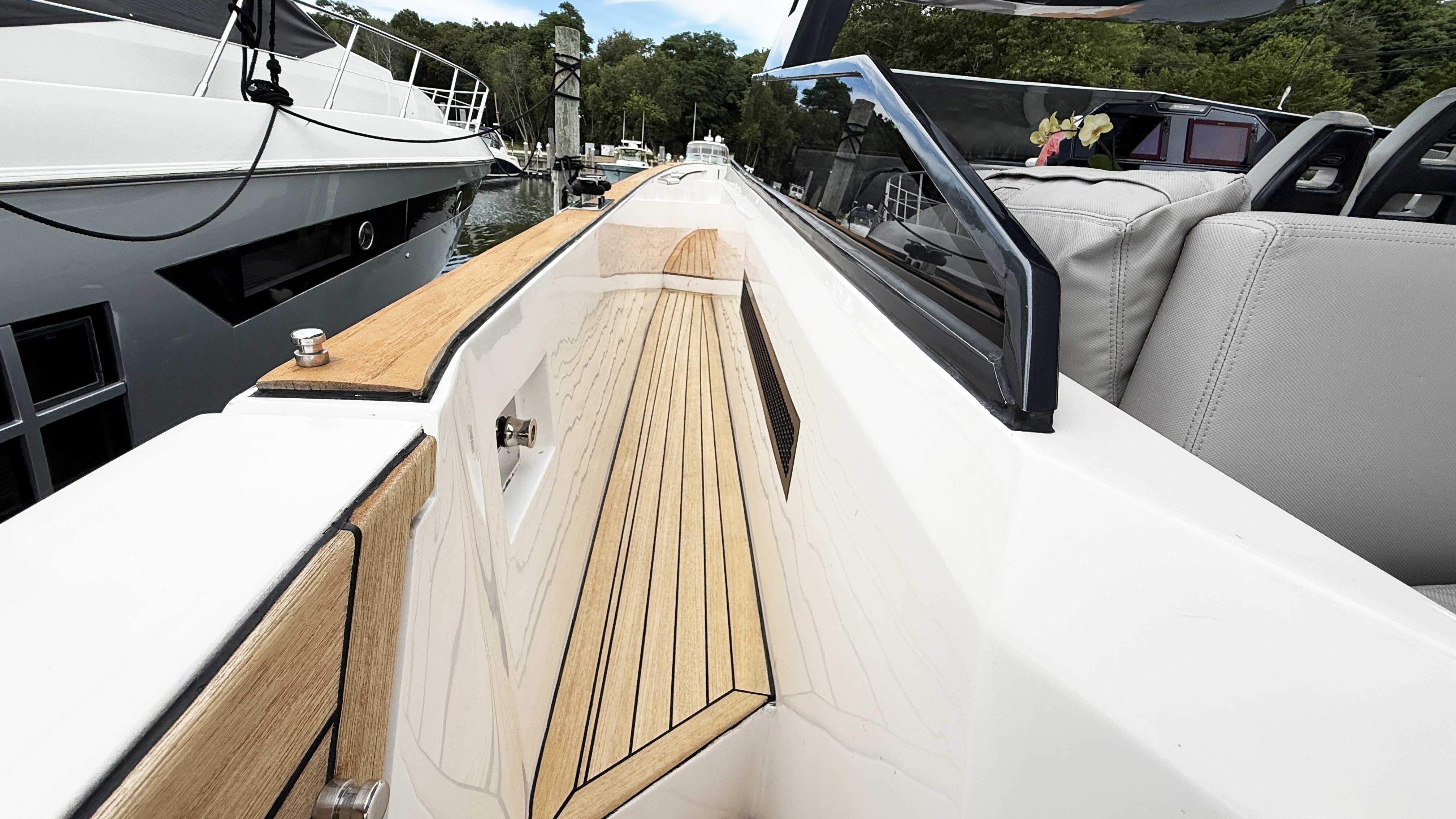 2023 OKEAN 57 yacht with sleek deck design and luxurious seating.