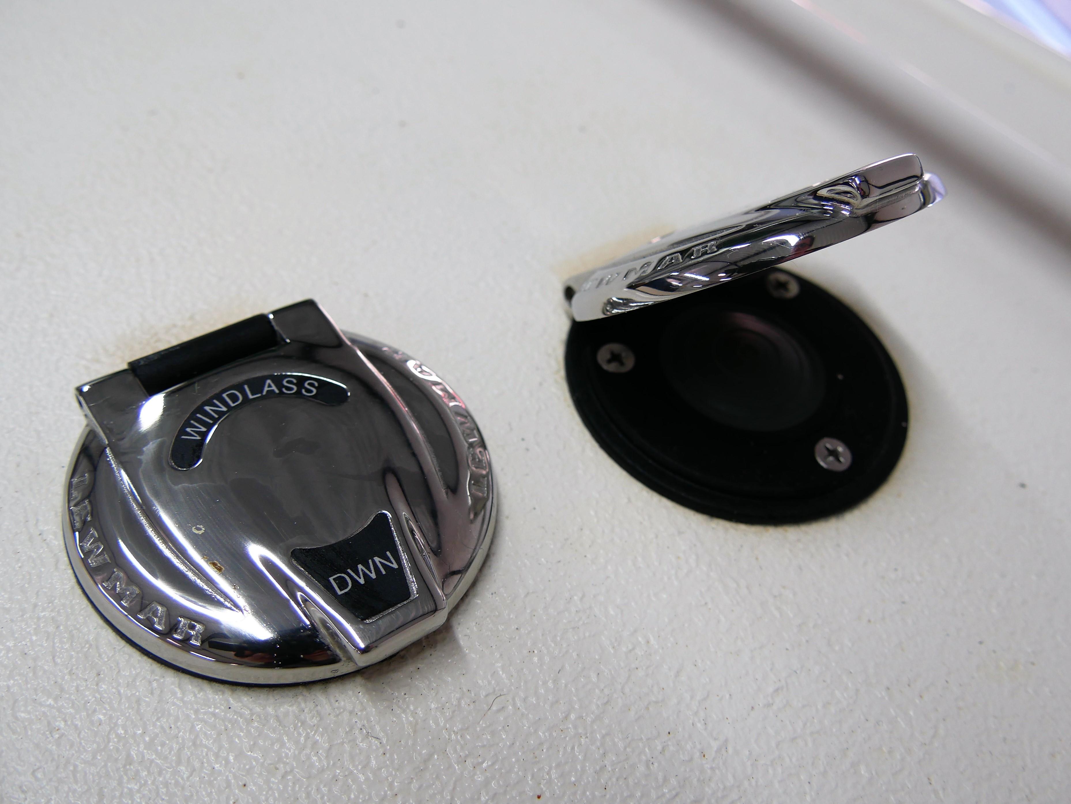 Windlass control on 1991 Sunseeker Thunderhawk 43 yacht deck.