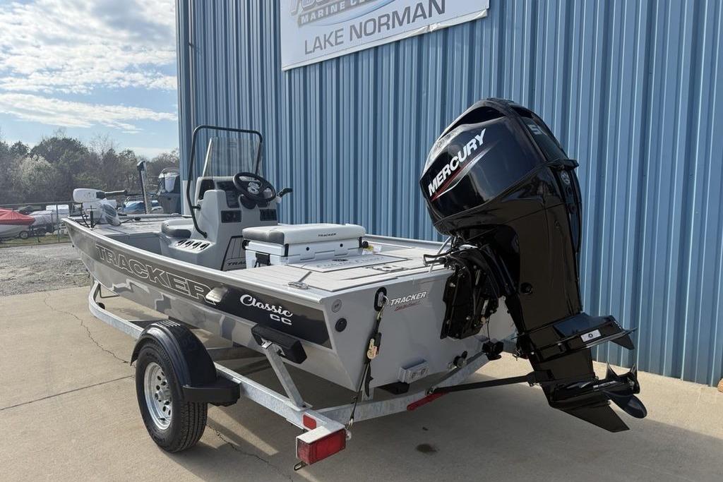 2026 Tracker Bass Tracker Classic CC boat with Mercury engine on trailer.