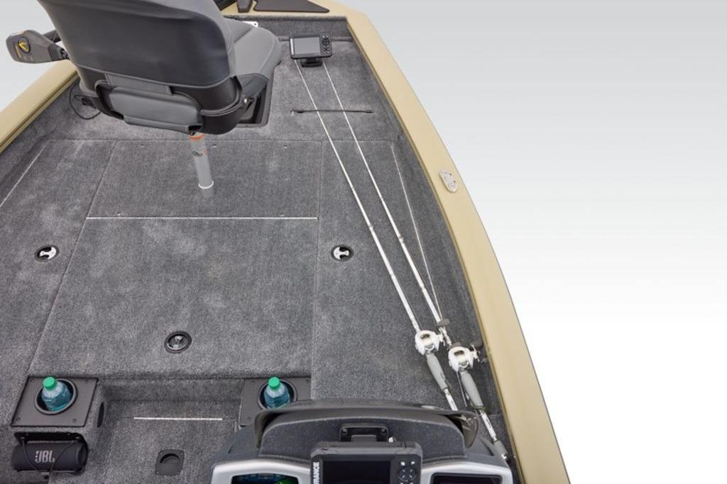 2026 Tracker Pro Team 175 boat interior with fishing rods and seating.