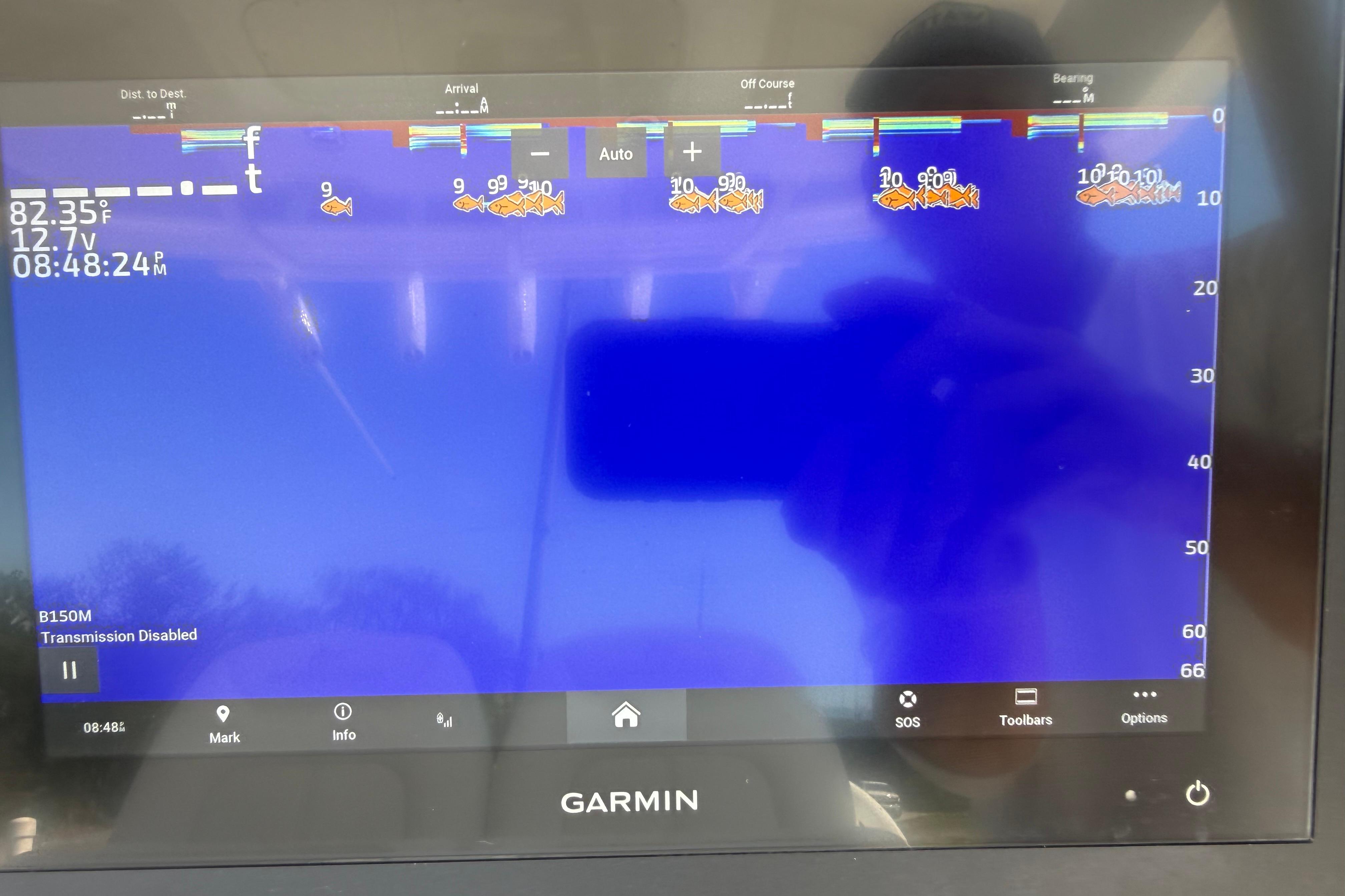 Garmin marine display showing sonar data on a 2023 Regulator 26XO boat.