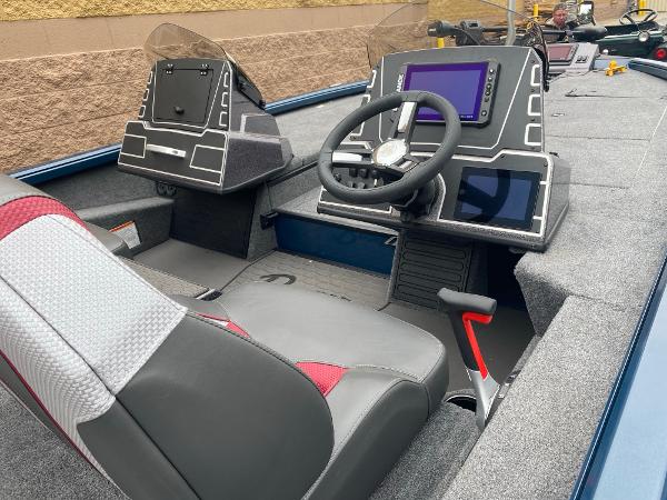 2025 Ranger ALPHA 208 boat interior with modern dashboard and steering wheel.