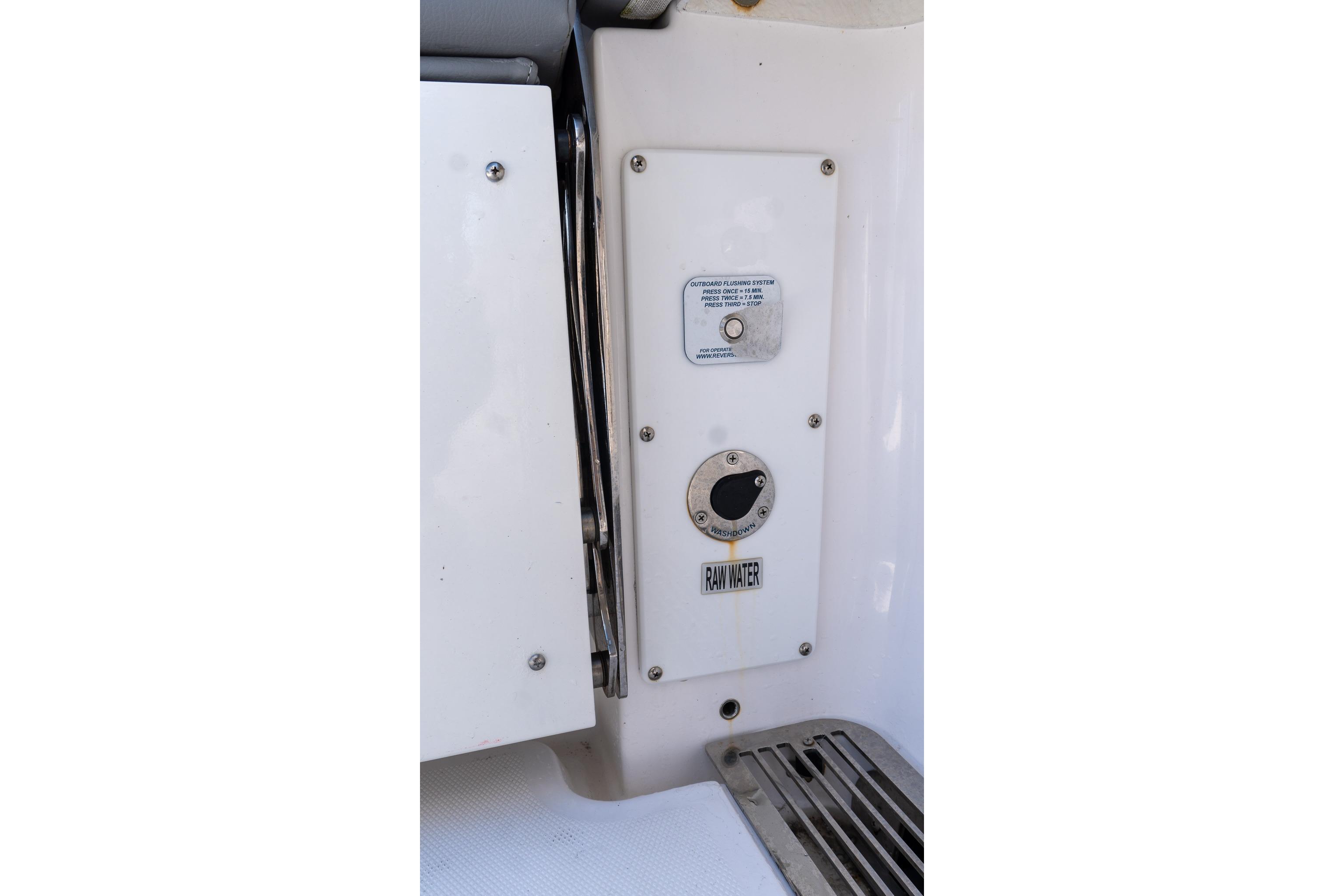 2024 Everglades 395 Center Console boat's raw water access panel.