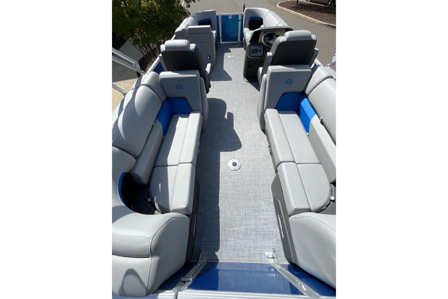 2026 Sun Tracker Party Barge 22 DLX interior with spacious seating and modern design.
