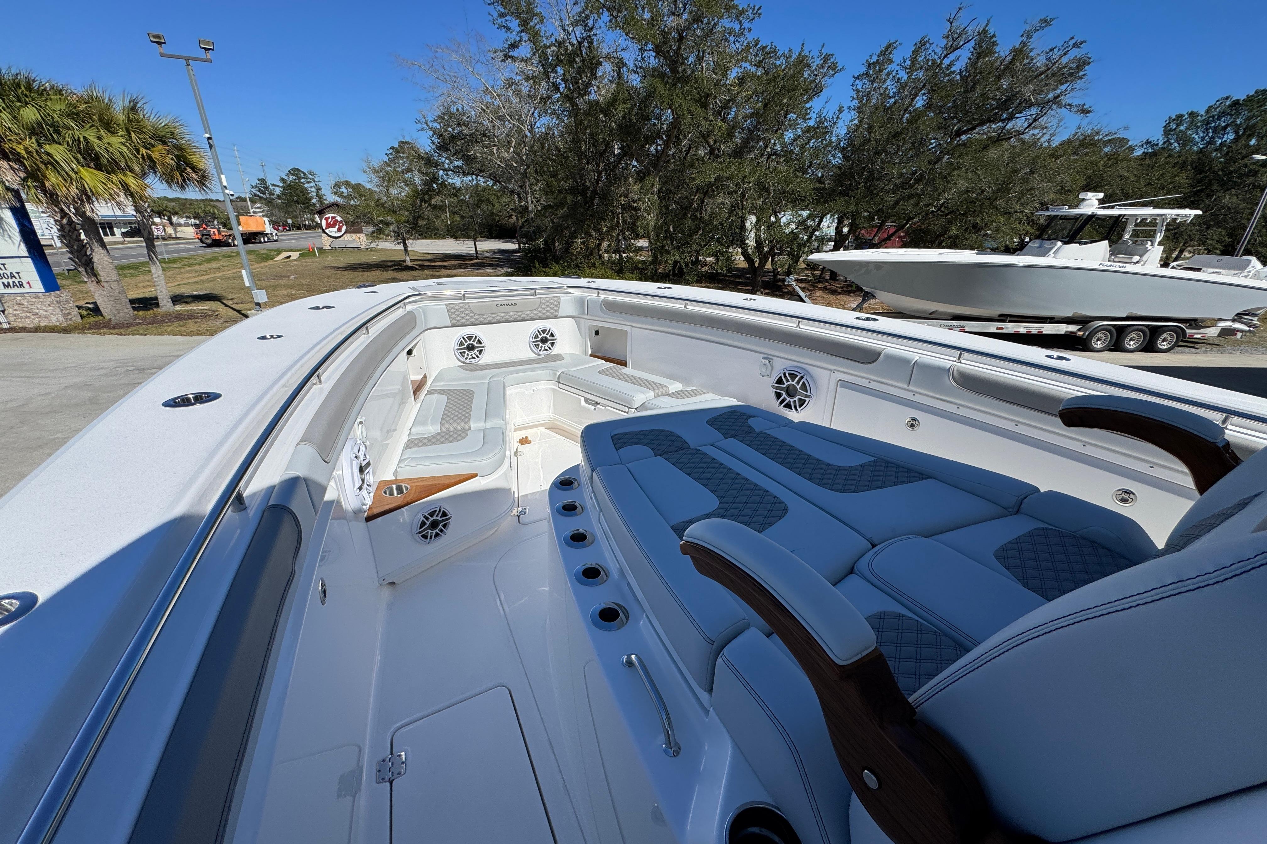 Luxurious 2027 Caymas 401 CC boat interior with plush seating and modern design.