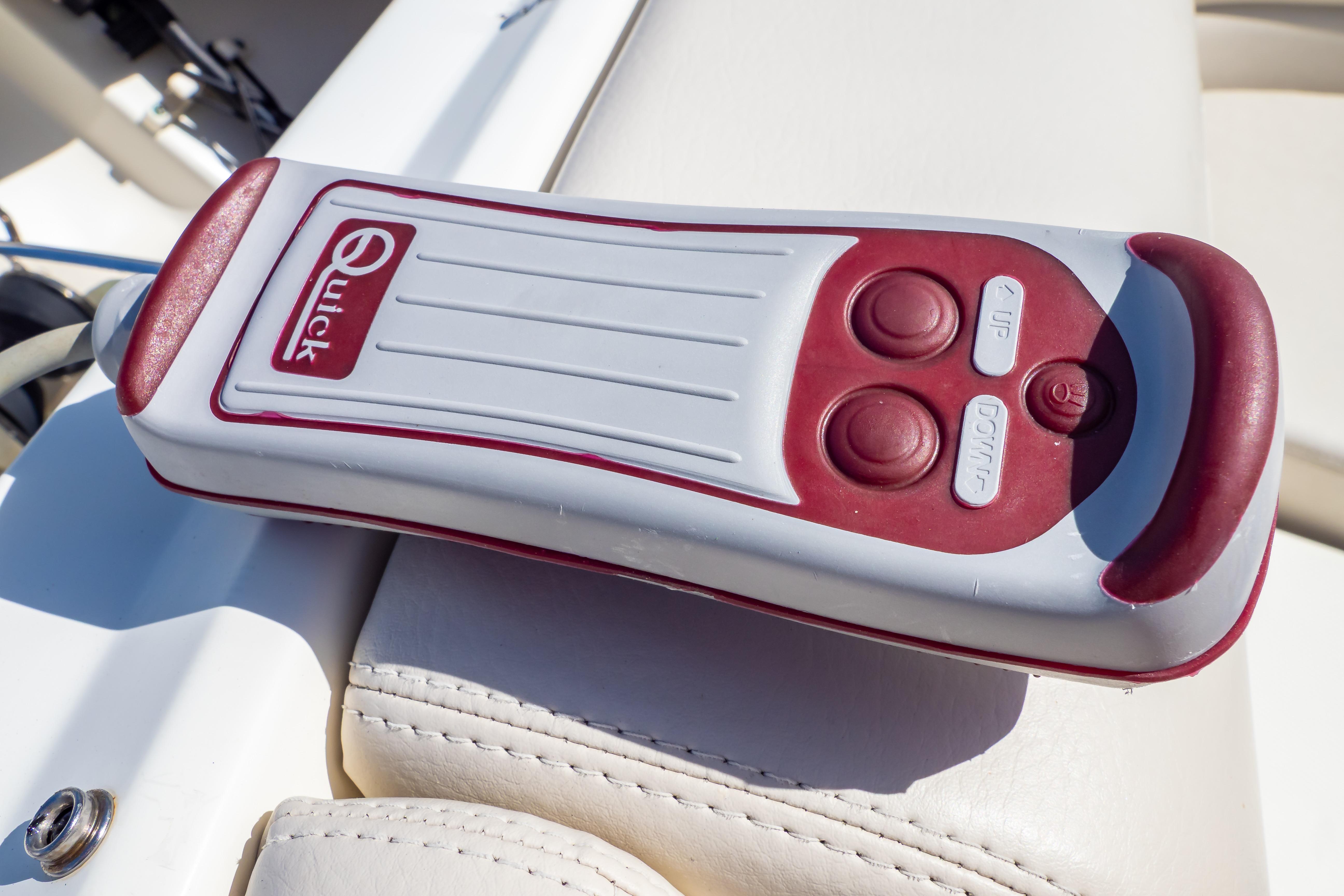 Remote control on a 2019 Boston Whaler 270 Vantage boat seat.