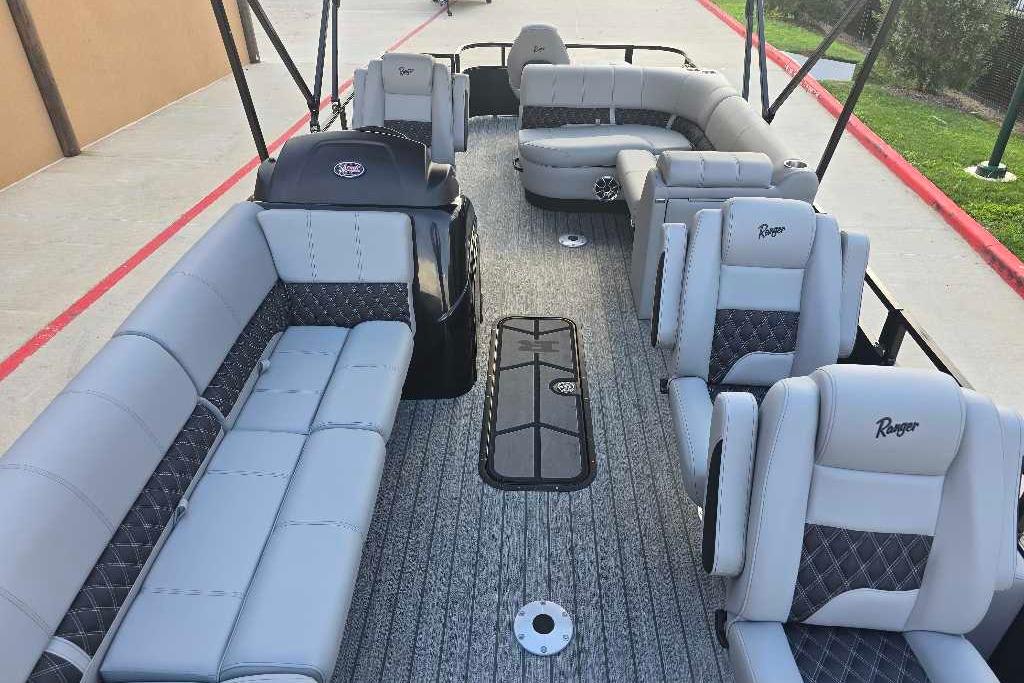 2026 Ranger 223FC boat interior with luxurious seating and modern design.