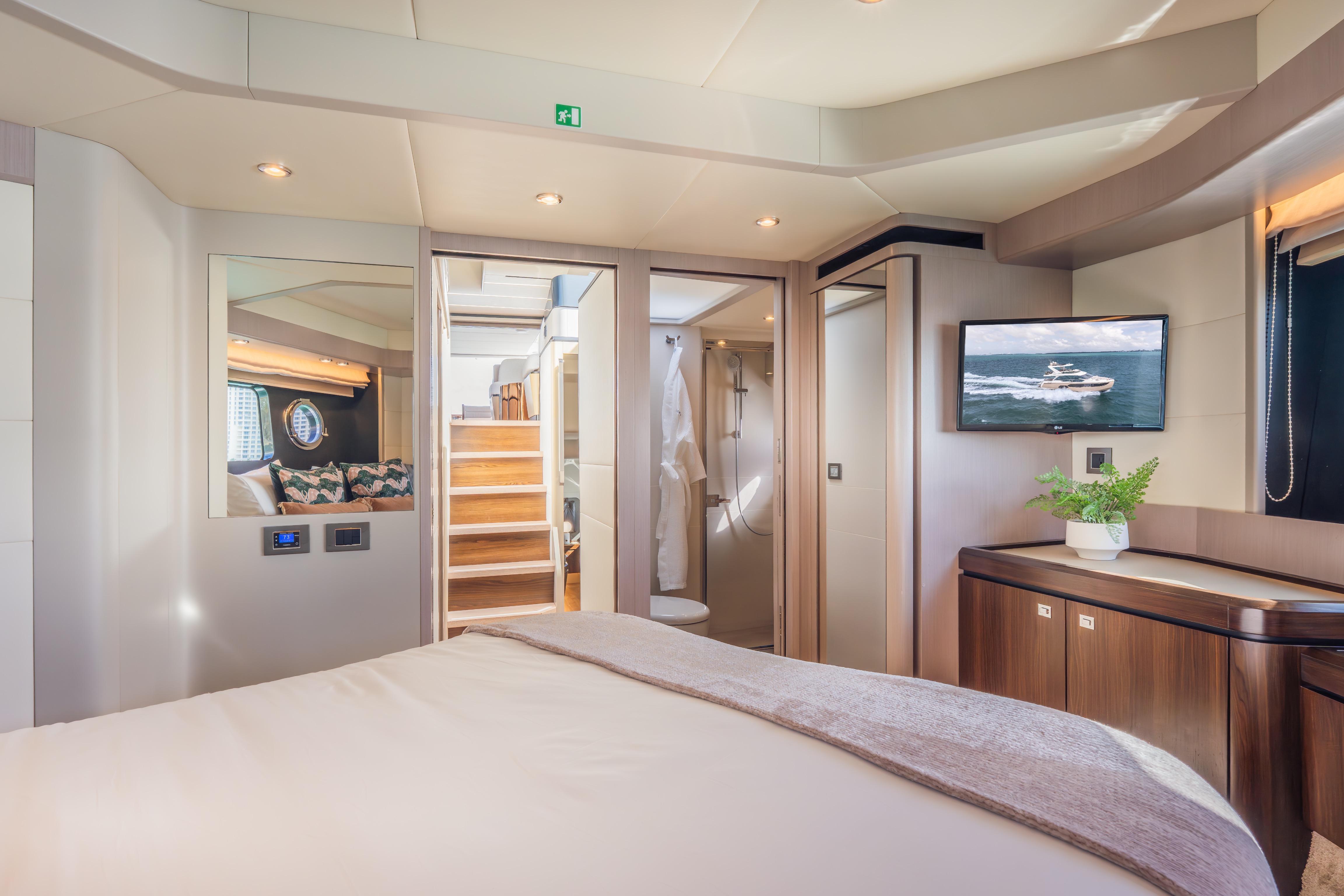 Luxurious interior of 2019 Absolute 58 FLY yacht with modern amenities and elegant design.
