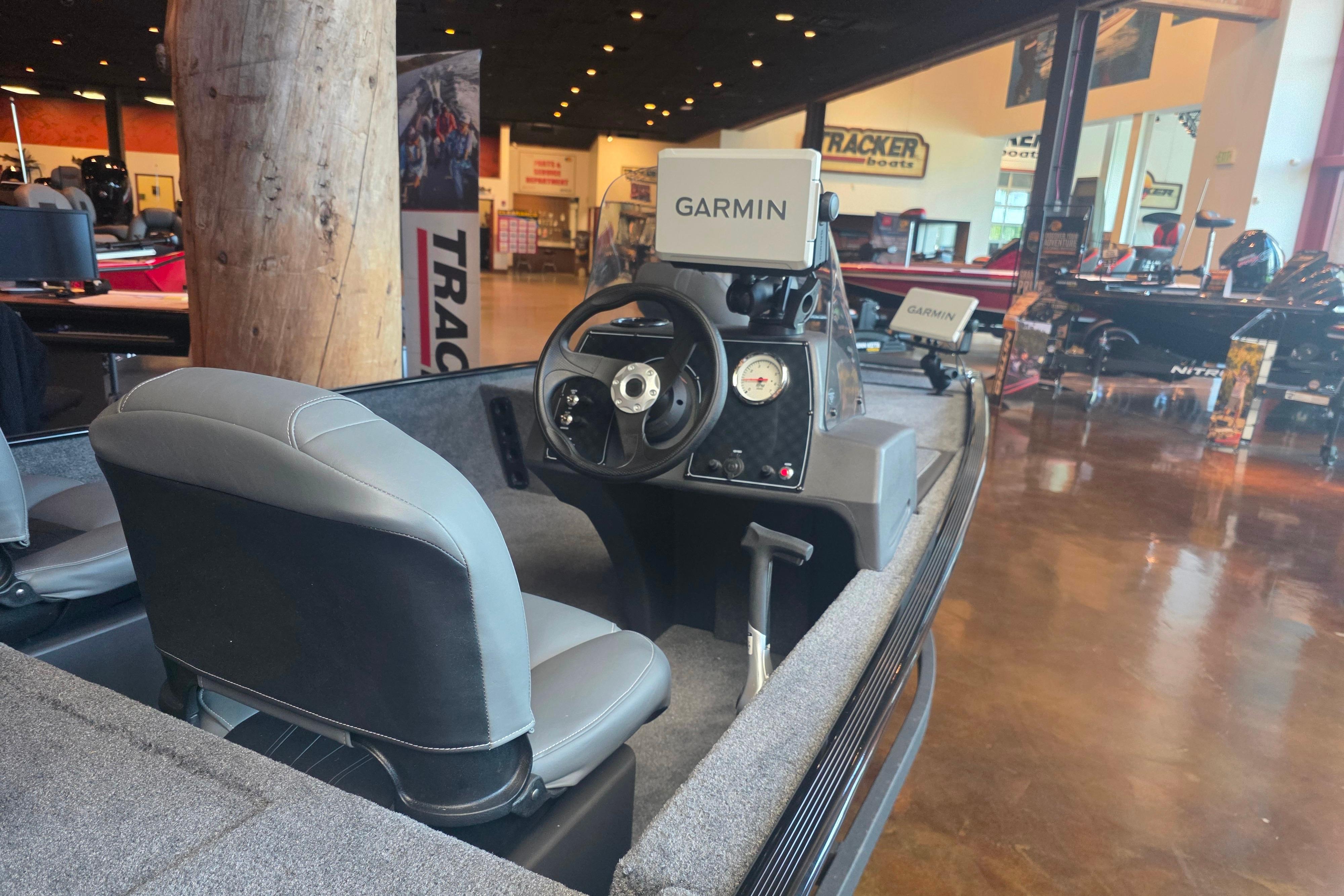 2026 Tracker Bass Tracker Classic XL boat interior with Garmin navigation system.