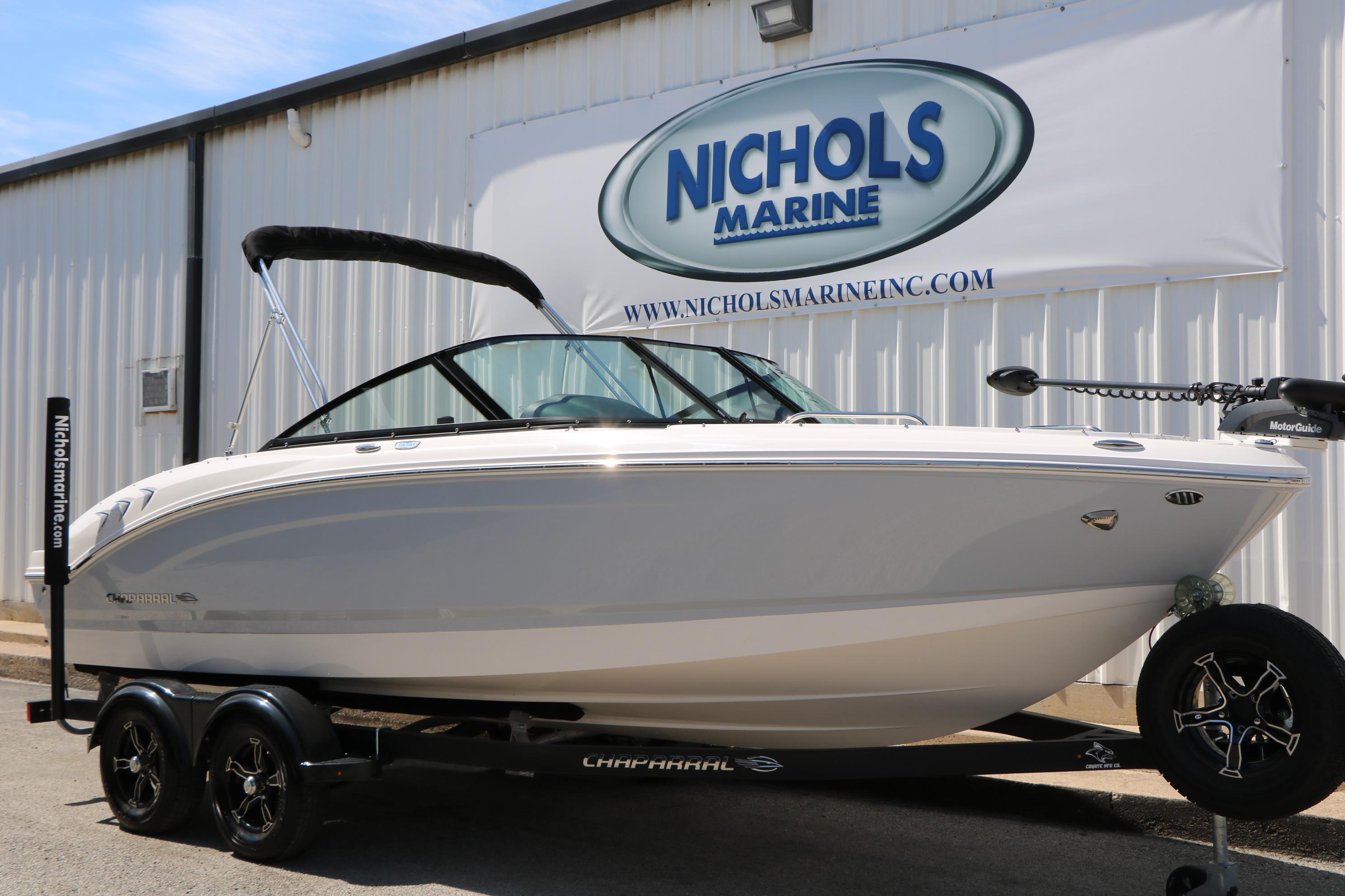2025 Chaparral 21 SSi Ski & Fish boat on trailer at Nichols Marine.