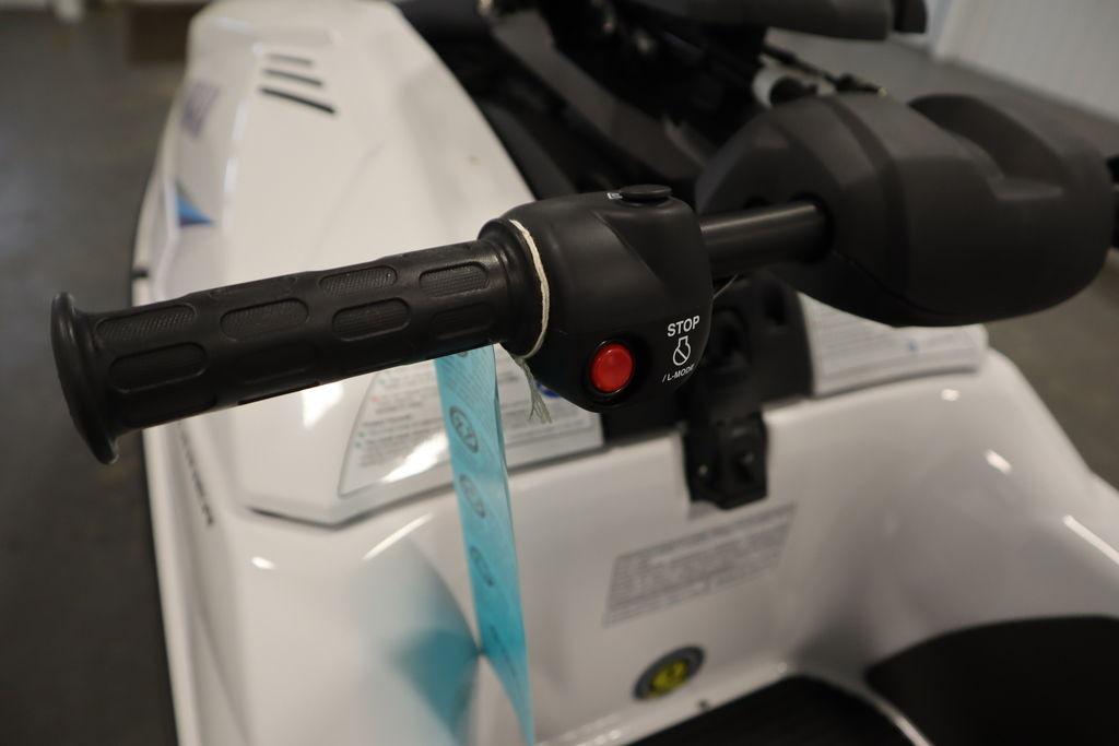 2025 Yamaha WaveRunner SuperJet handlebar with stop button, close-up view.