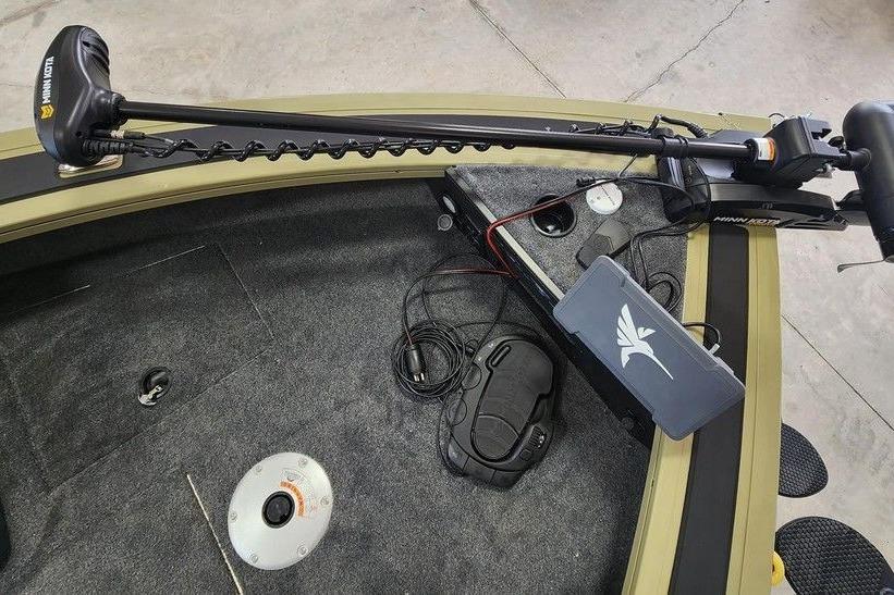2026 Tracker Targa 185 WT boat interior with Minn Kota trolling motor and accessories.
