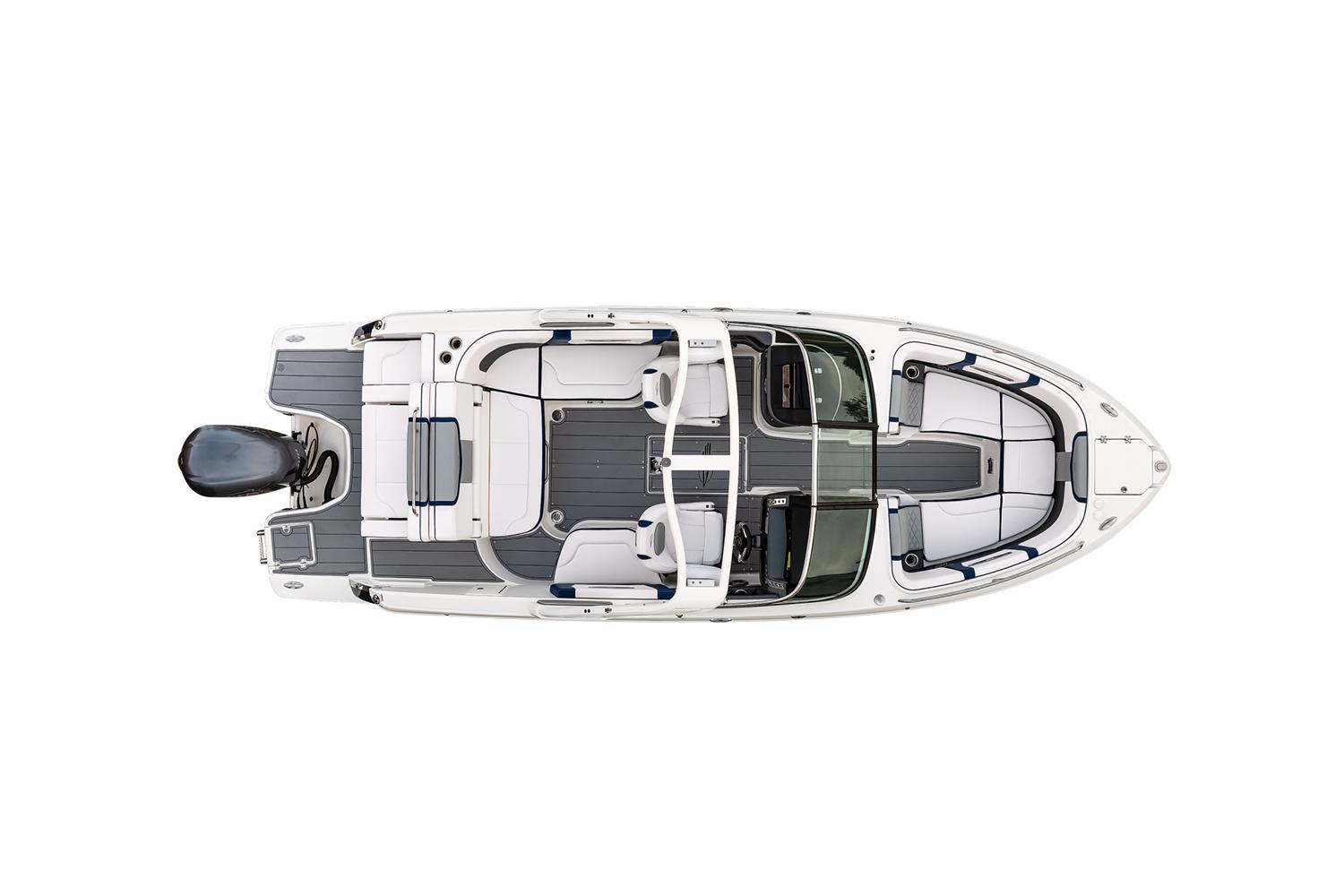 Manufacturer Provided Image: 2022 Chaparral 267 SSX OB boat, top view, white and gray interior.