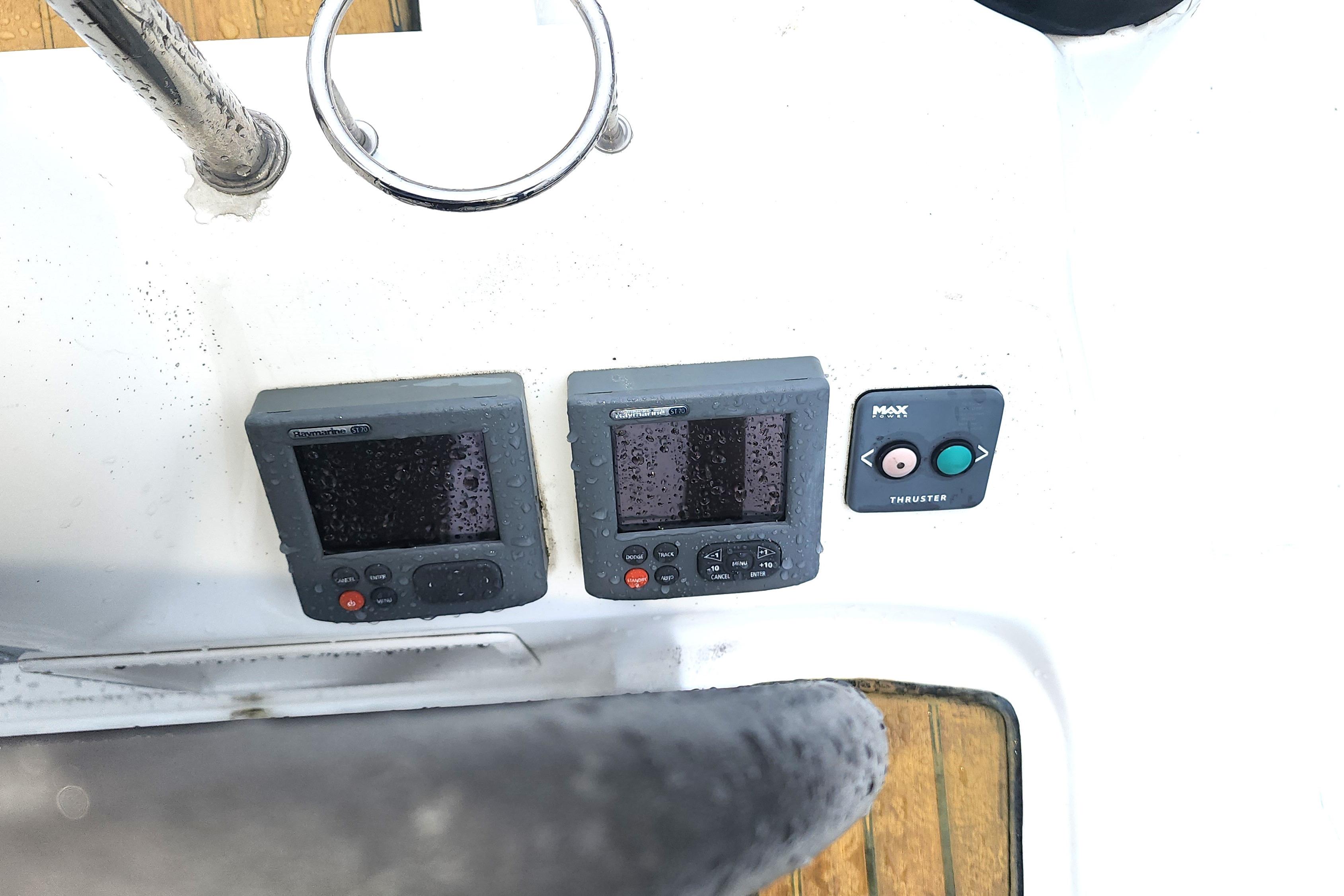 Control panel of a 2012 Beneteau 40 yacht with navigation instruments.