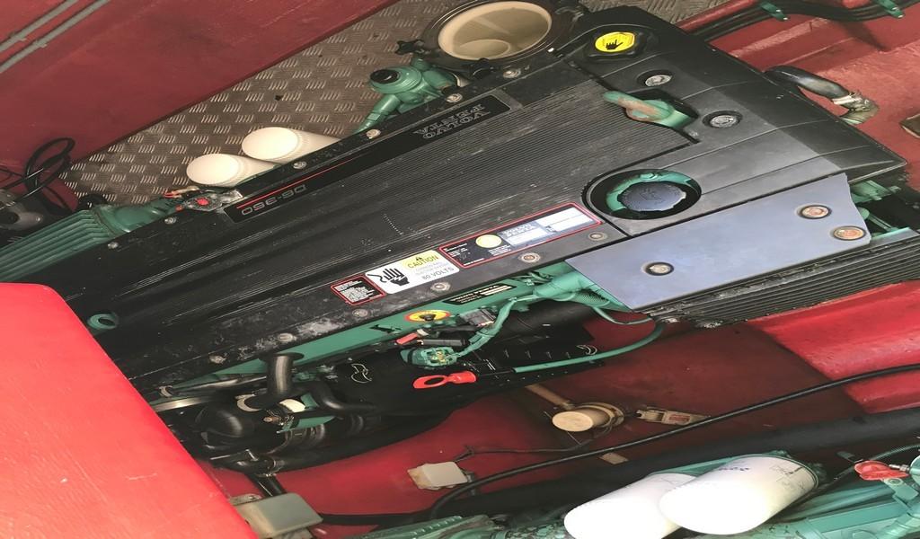 Engine compartment of a 1996 Sunseeker Superhawk 48 boat.