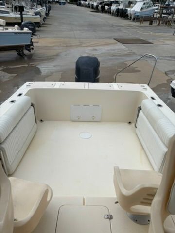 The image shows the cockpit of a 2008 Parker 2310 Walkaround boat on a dry dock.