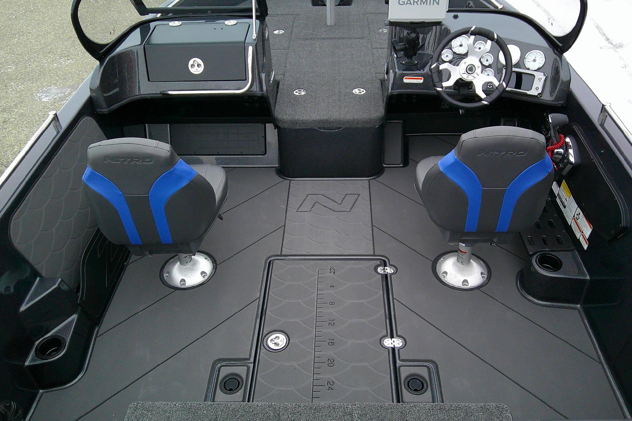 2026 Nitro ZV19 Sport Pro boat interior with dual seats and modern dashboard.