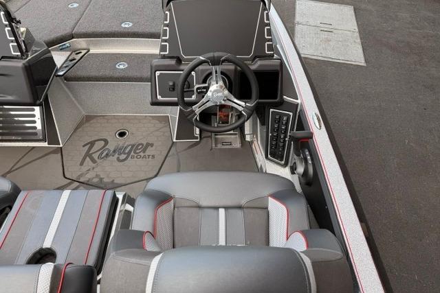 2026 Ranger Z519R boat interior with steering wheel and seating.