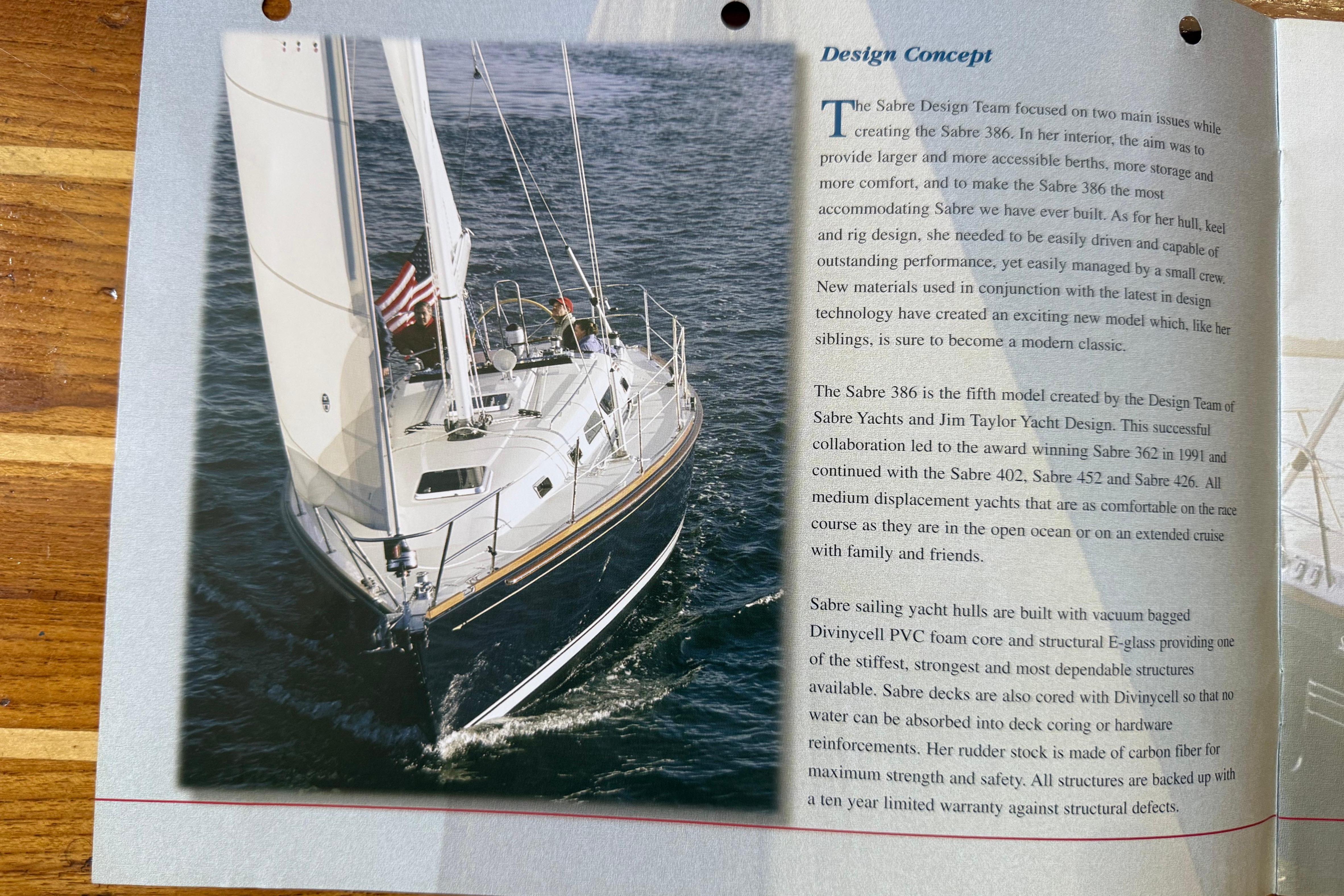 Sailing yacht Sabre 386 (2004) navigating through ocean waters, showcasing sleek design and performance.