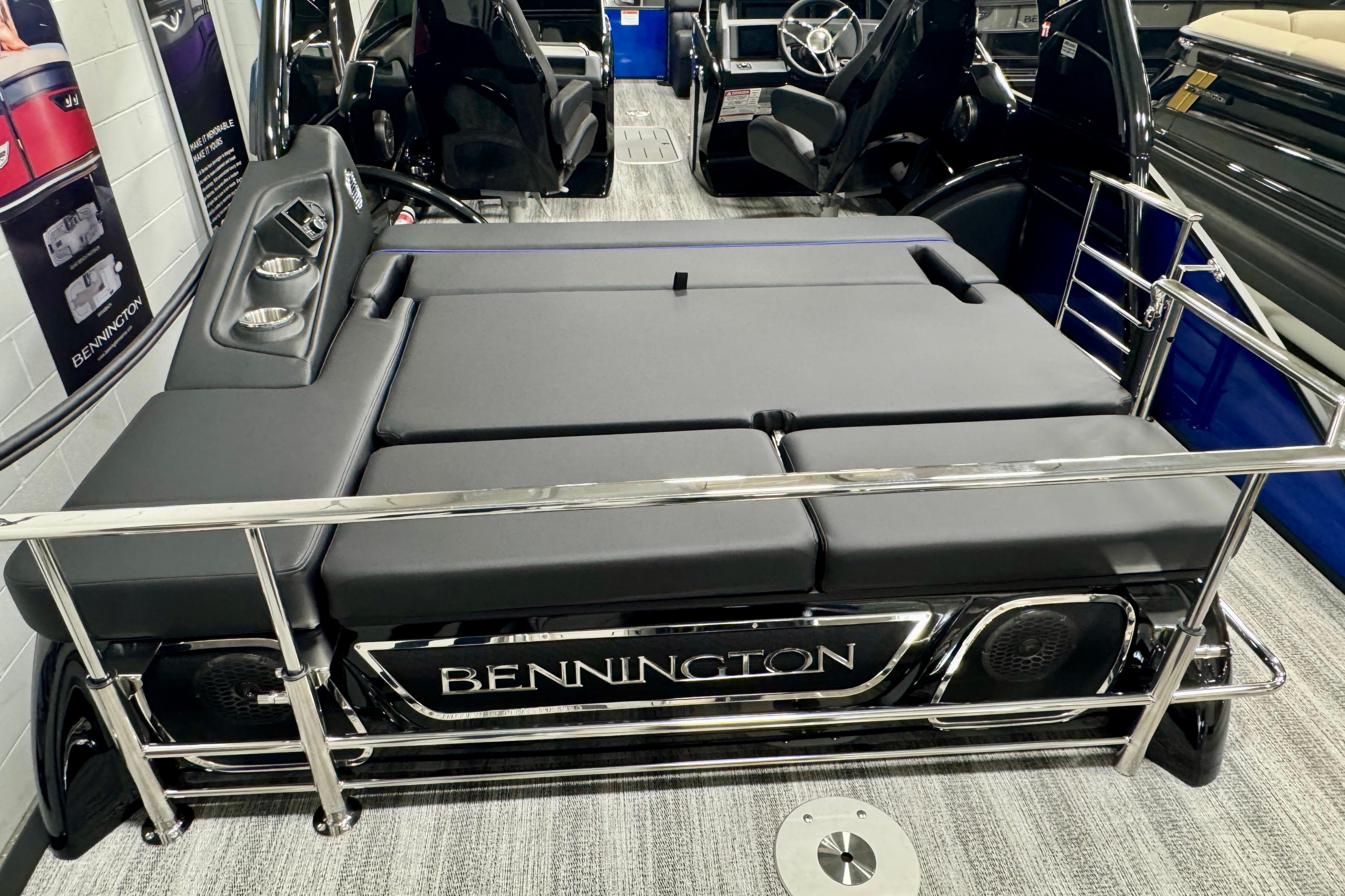 2026 Bennington 25 QSBWASE pontoon boat with luxurious seating and sleek design.