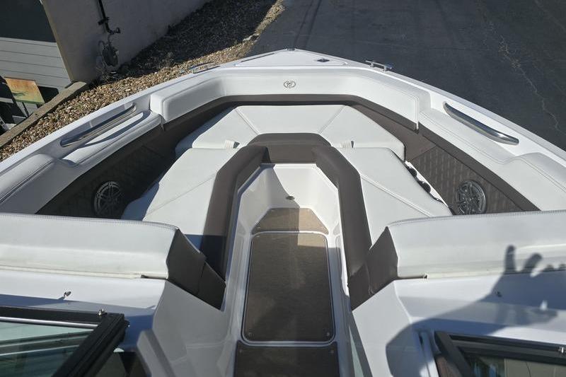 2022 Cobalt R4 boat interior with cushioned seating and sleek design.