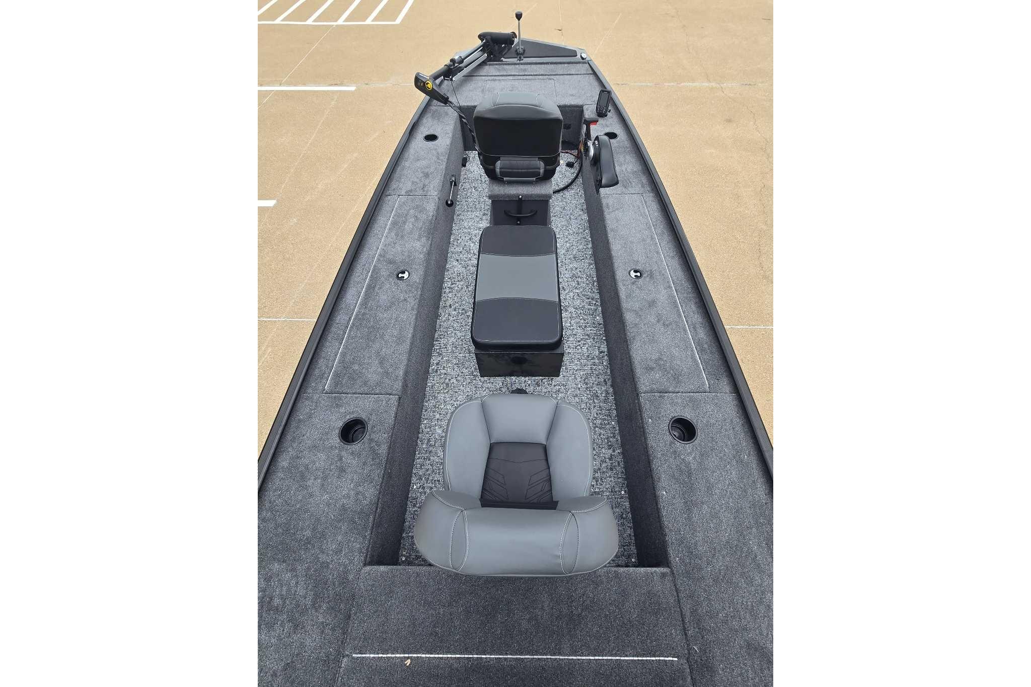 2026 Tracker Panfish 17 boat interior with seating and storage compartments.