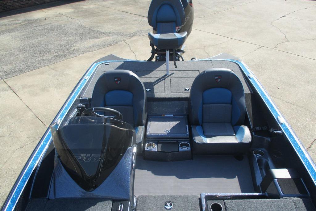 2026 Triton 18 TrX boat interior with dual seats and steering console.